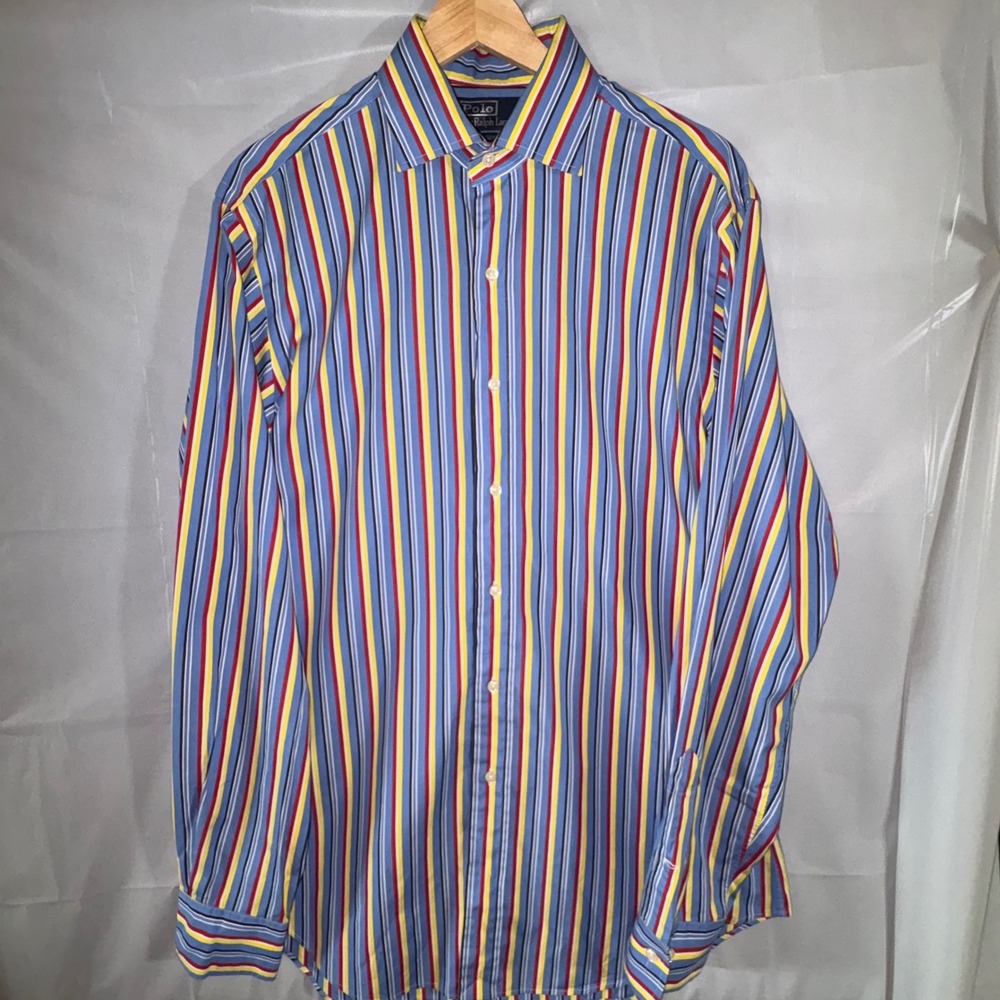 Polo Ralph Lauren Regent Classic Fit Mens 15.5 M Striped Button Down Shirt Blue